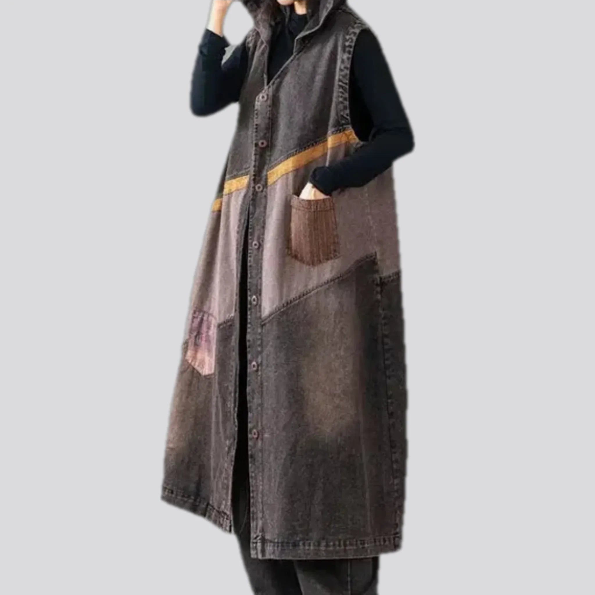 Vintage patchwork denim coat vest for women