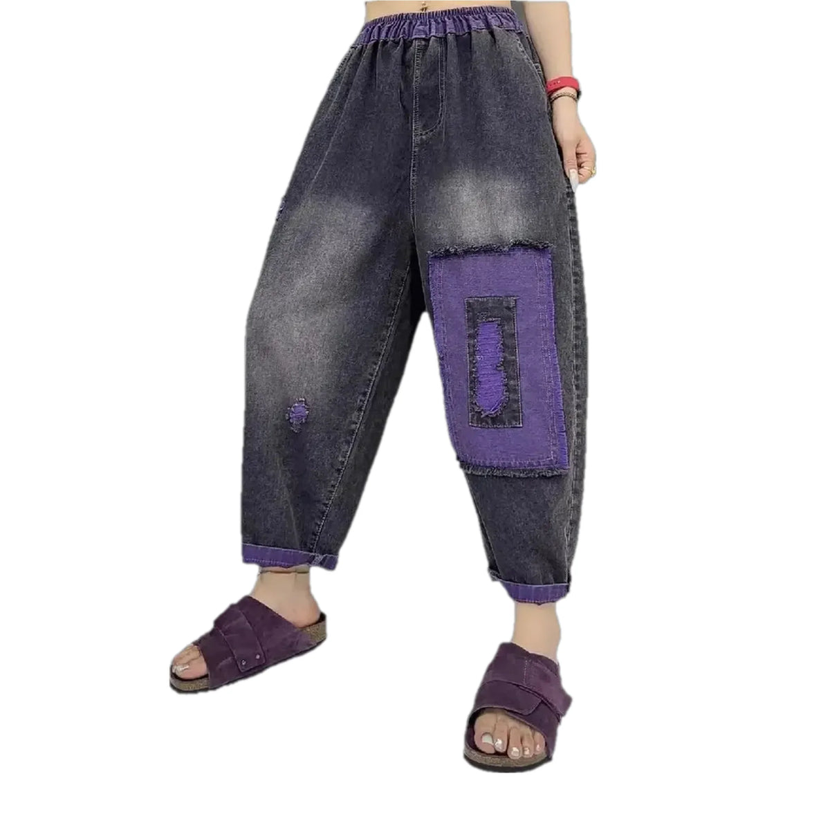 Mid rise denim joggers for women