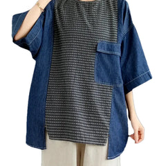 Versatile extra-large plaid women's jean shirt