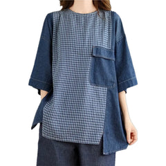 Versatile extra-large plaid women's jean shirt