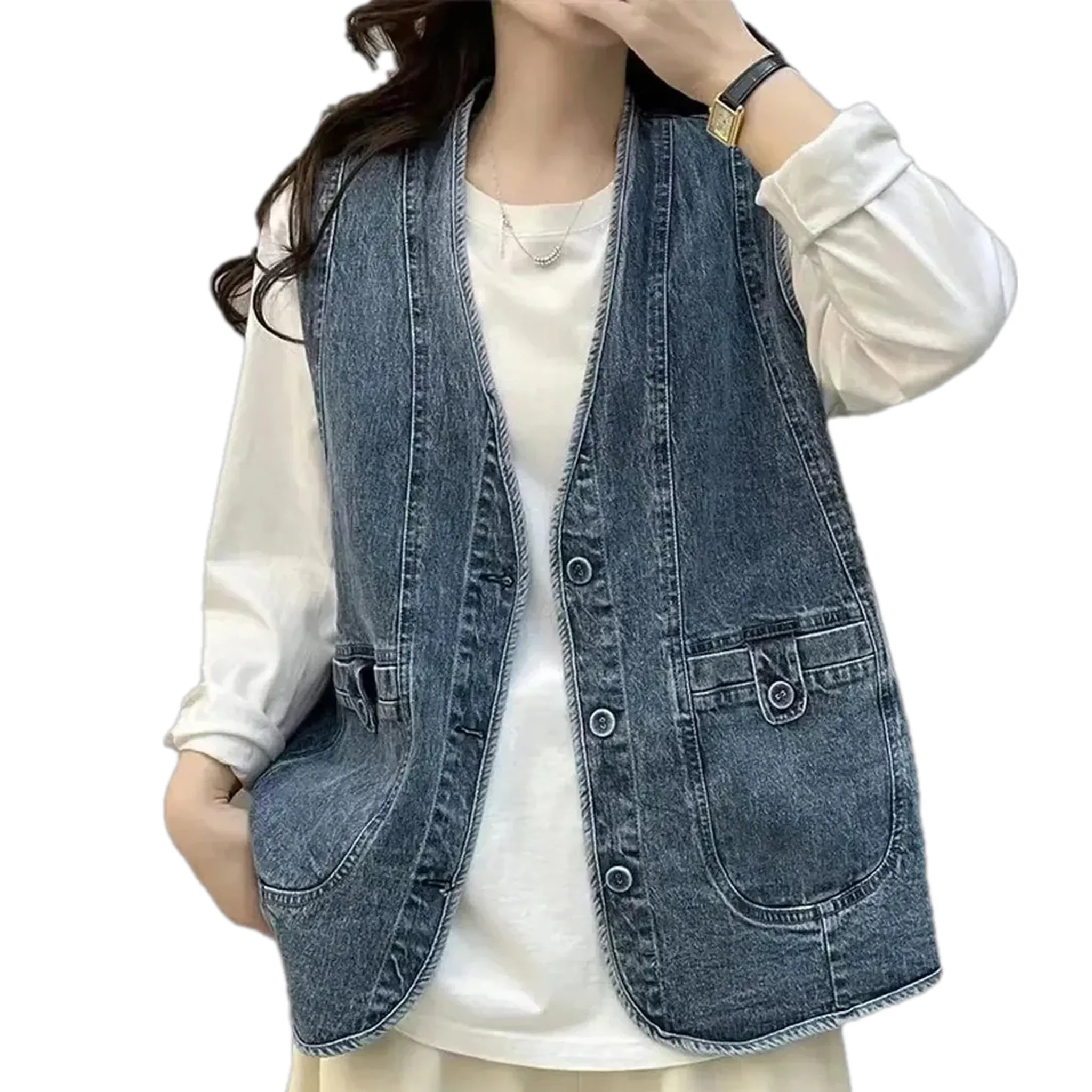 Casual oversized women's jean vest