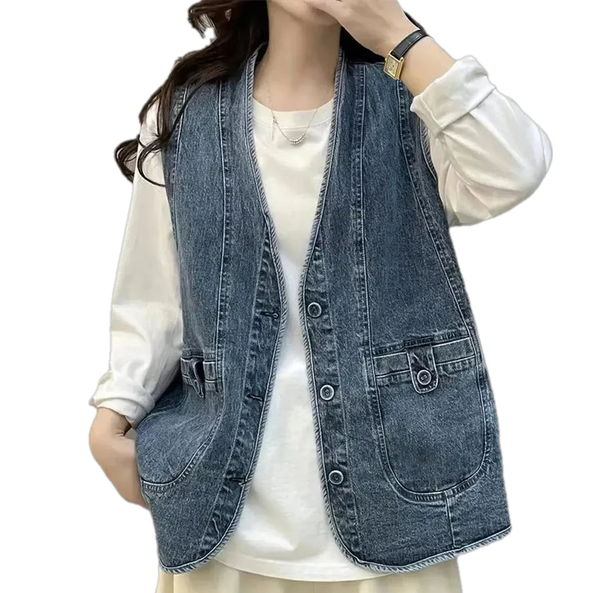 Casual oversized women's jean vest