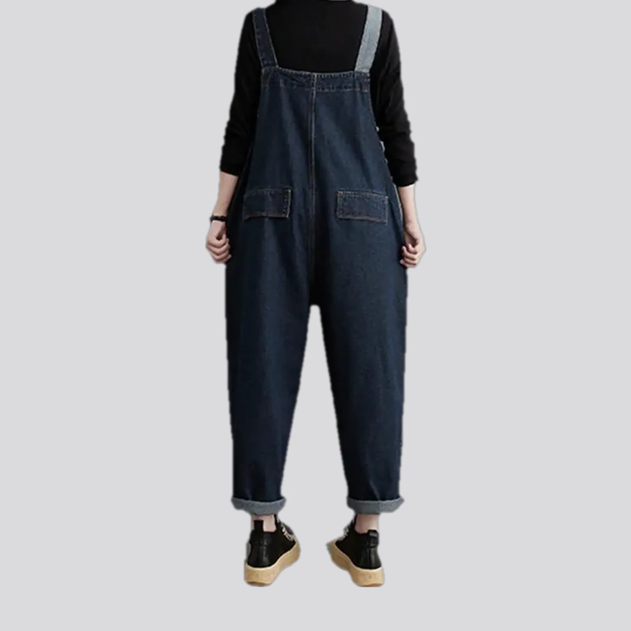 Dark pattern women's denim dungaree