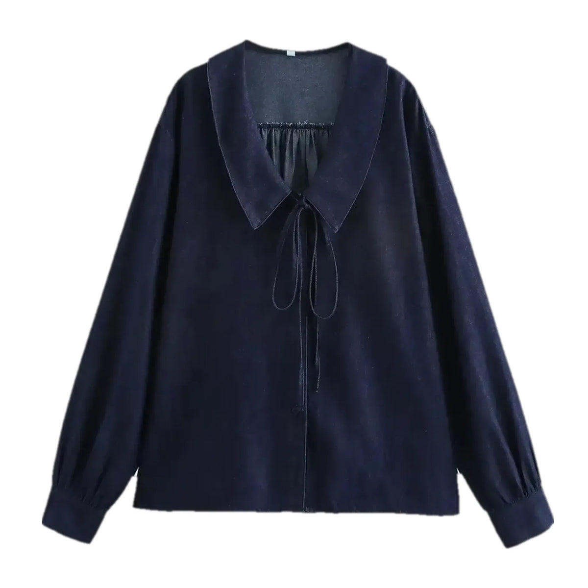 Tie front collar denim shirt for ladies
