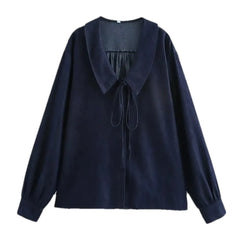 Tie front collar denim shirt for ladies