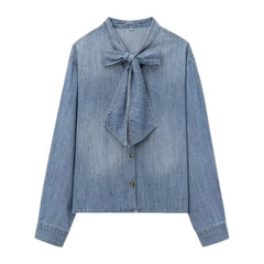 Washed out linen casual women's jean shirt