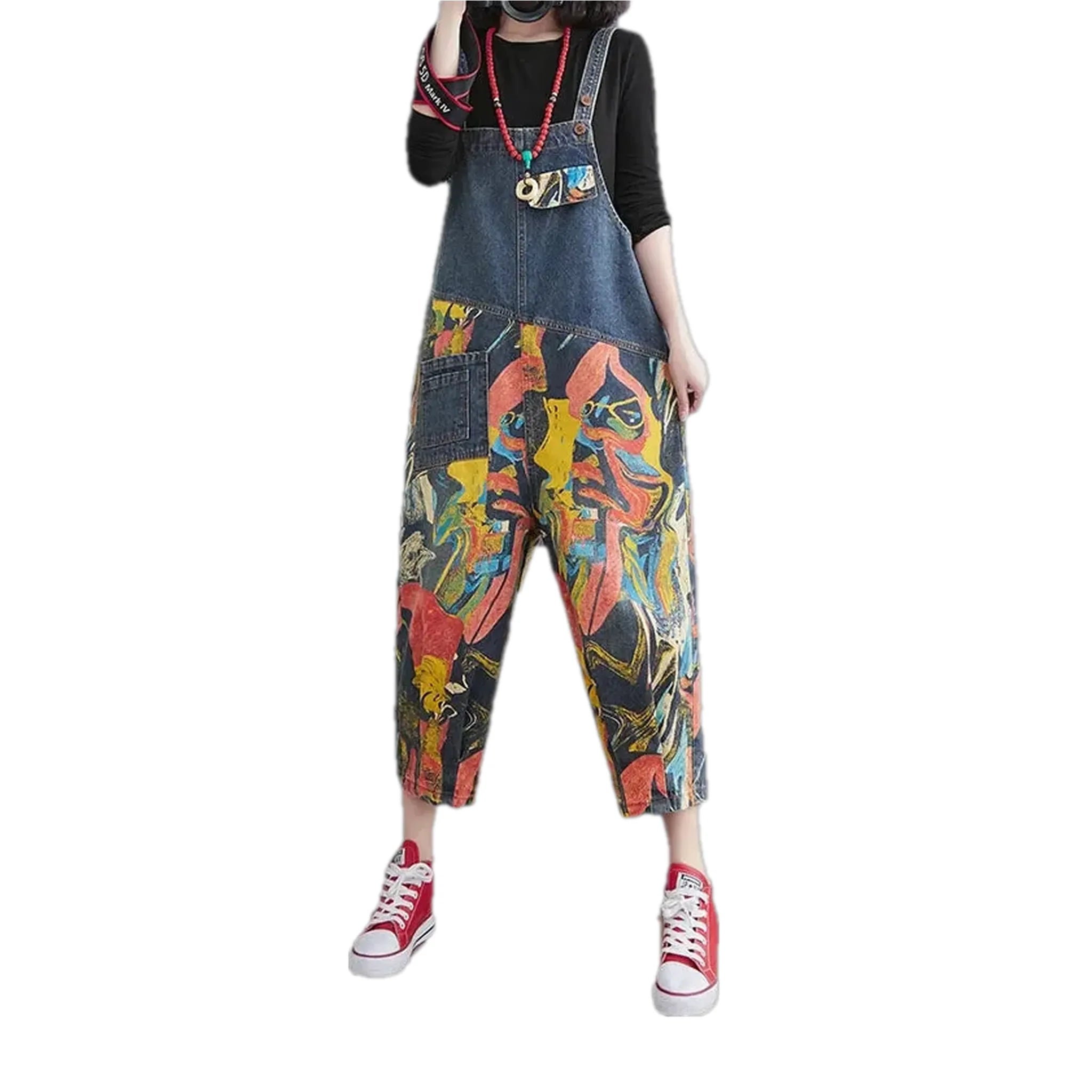 Stylish street art baggy jean dungaree for women