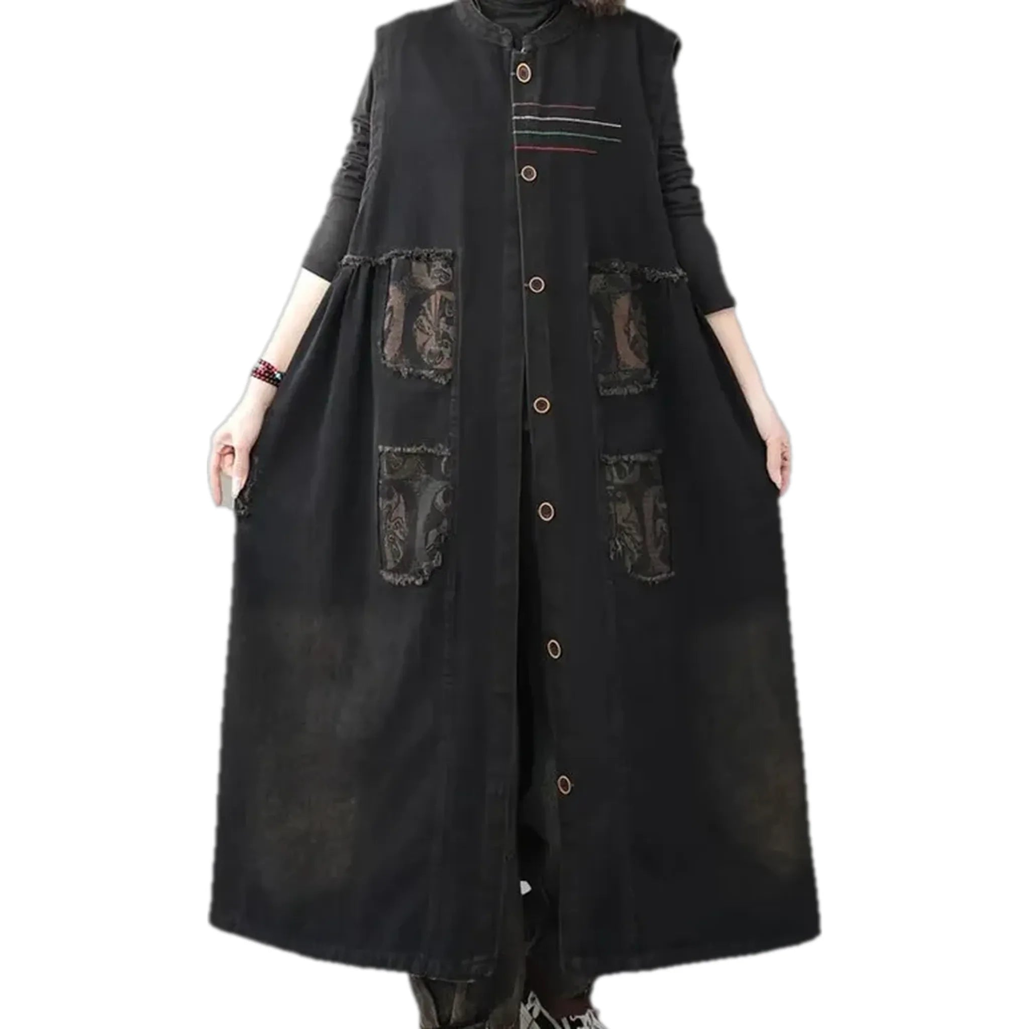 Trendy floral patchwork boho women's jeans vest