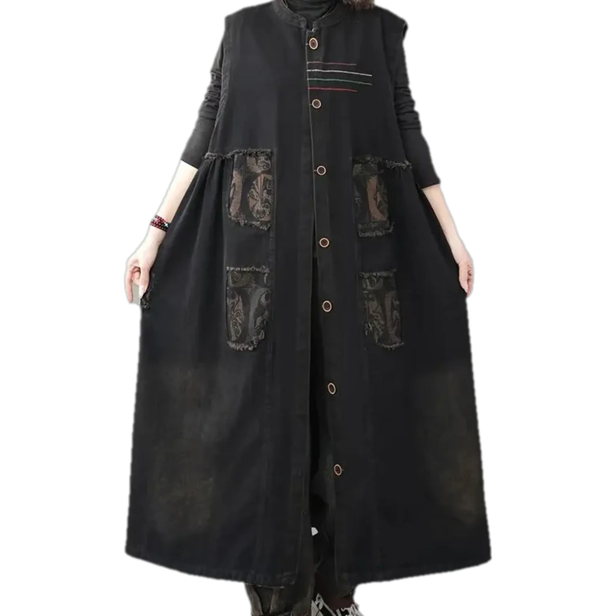 Trendy floral patchwork boho women's jeans vest
