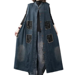Trendy floral patchwork boho women's jeans vest