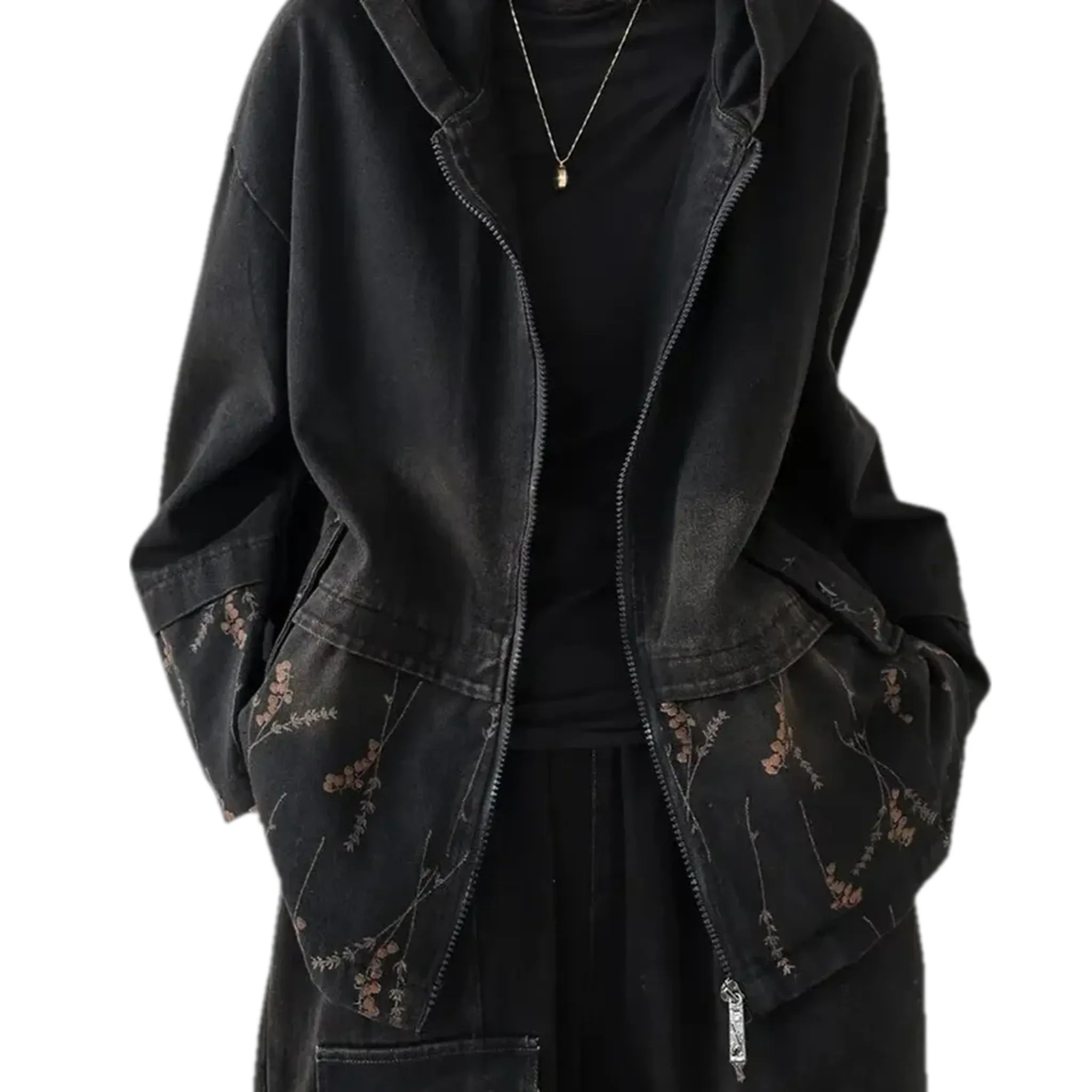 Ethnic oversized women's denim jacket