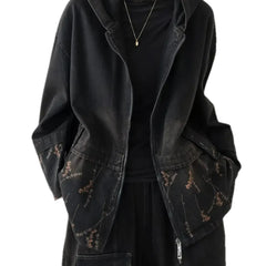 Ethnic oversized women's denim jacket