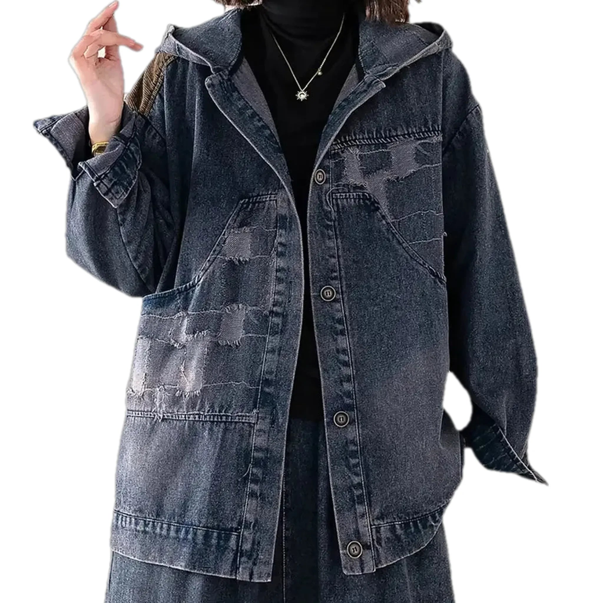 Fashionable medium fit boho women's jeans jacket