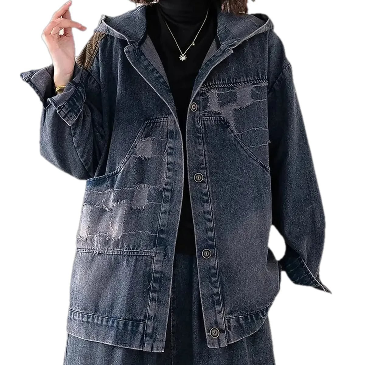 Fashionable medium fit boho women's jeans jacket
