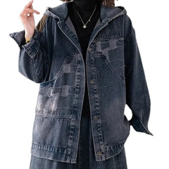 Fashionable medium fit boho women's jeans jacket