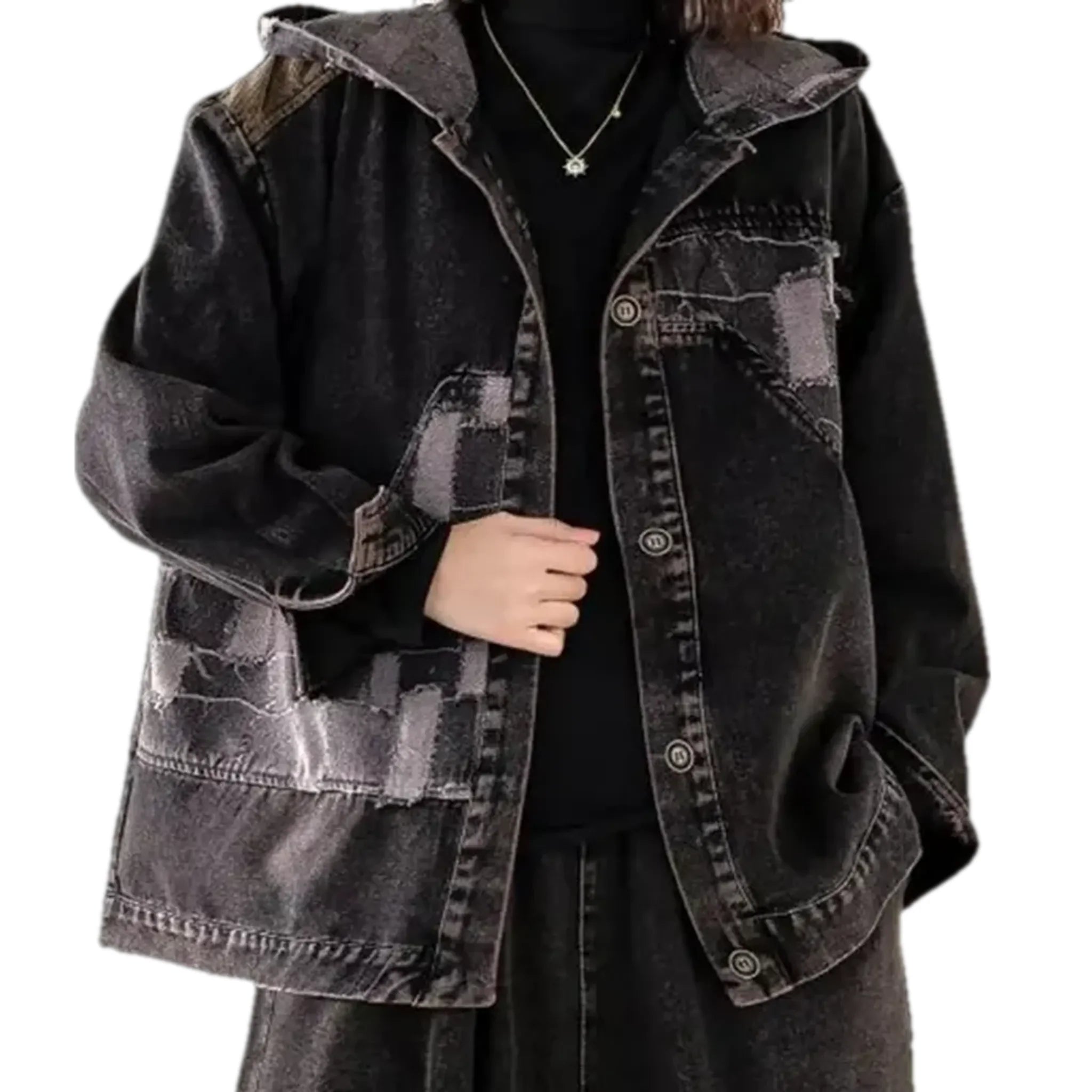 Fashionable medium fit boho women's jeans jacket