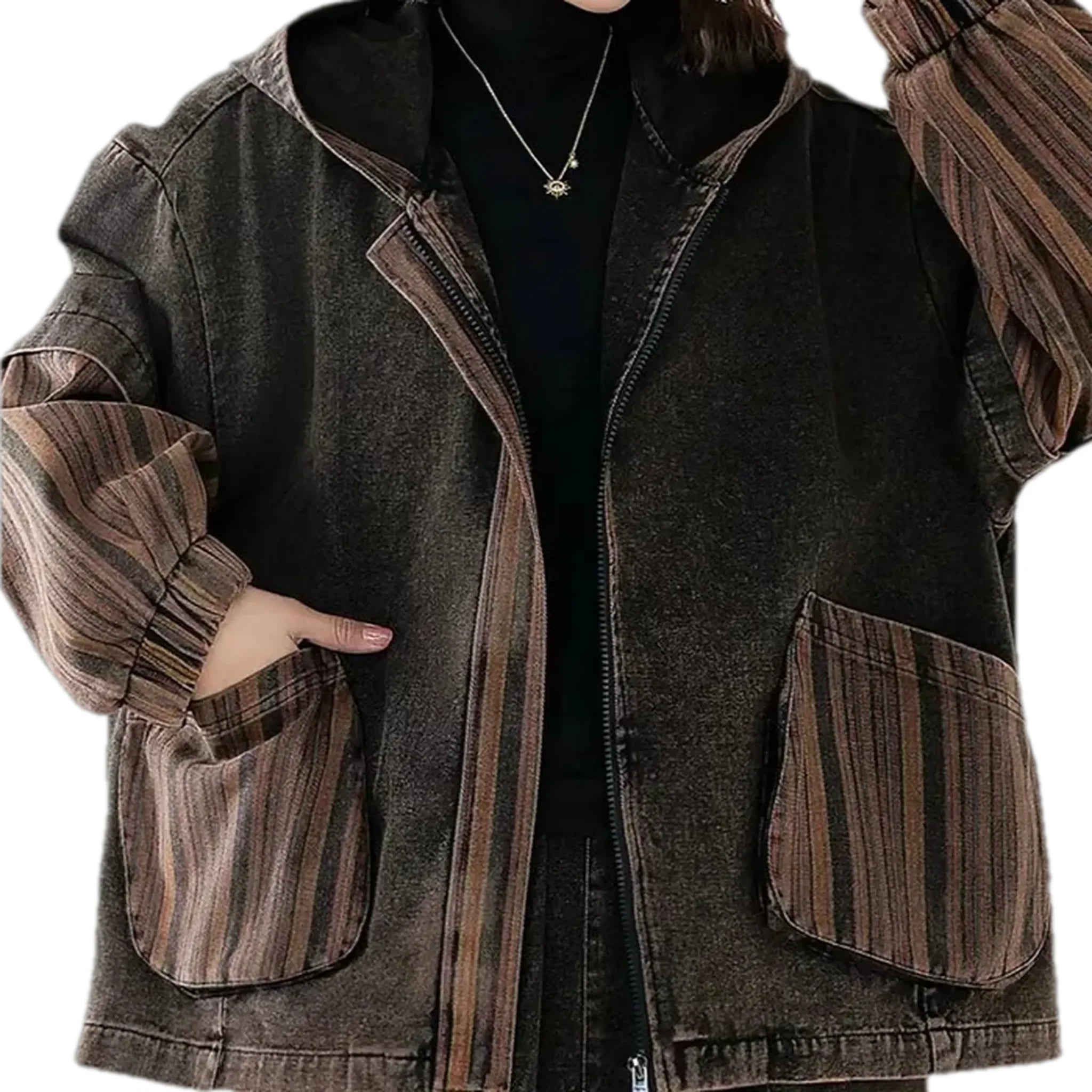 Extra-large vintage boho denim jacket for ladies