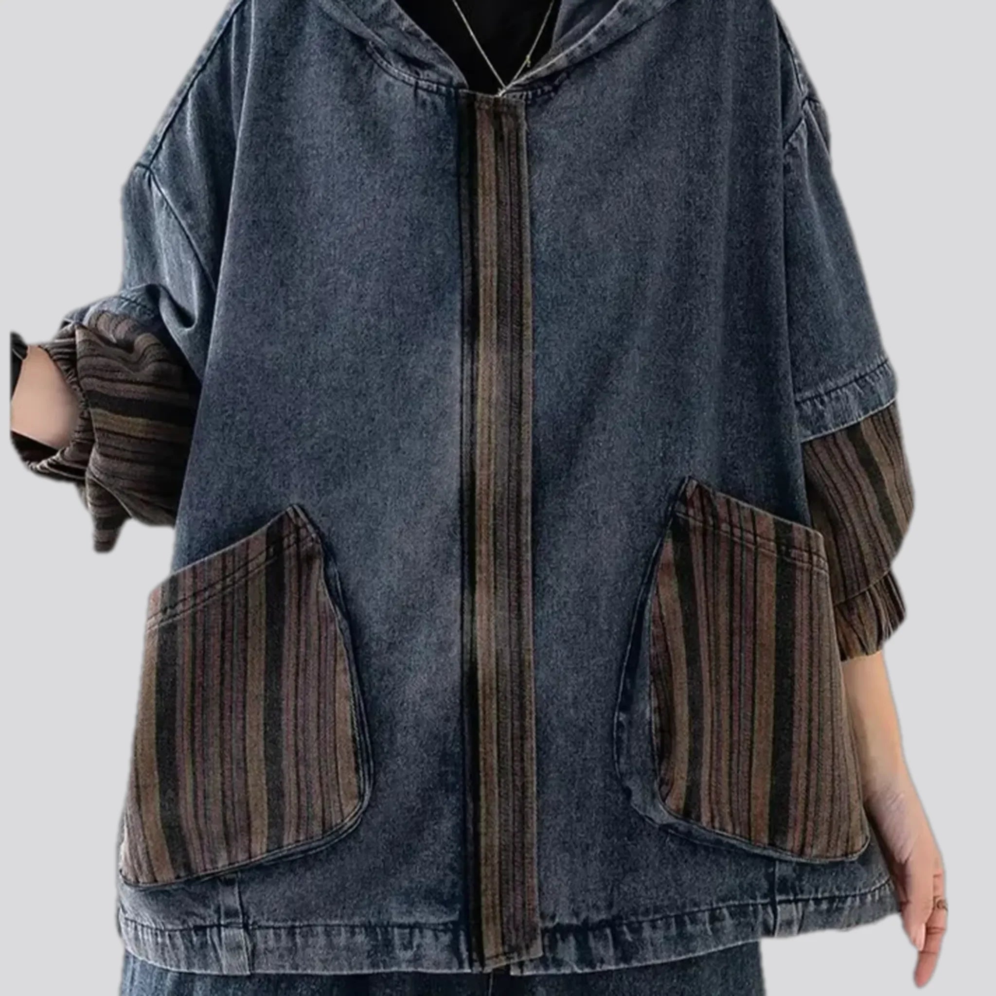 Extra-large vintage boho denim jacket for ladies