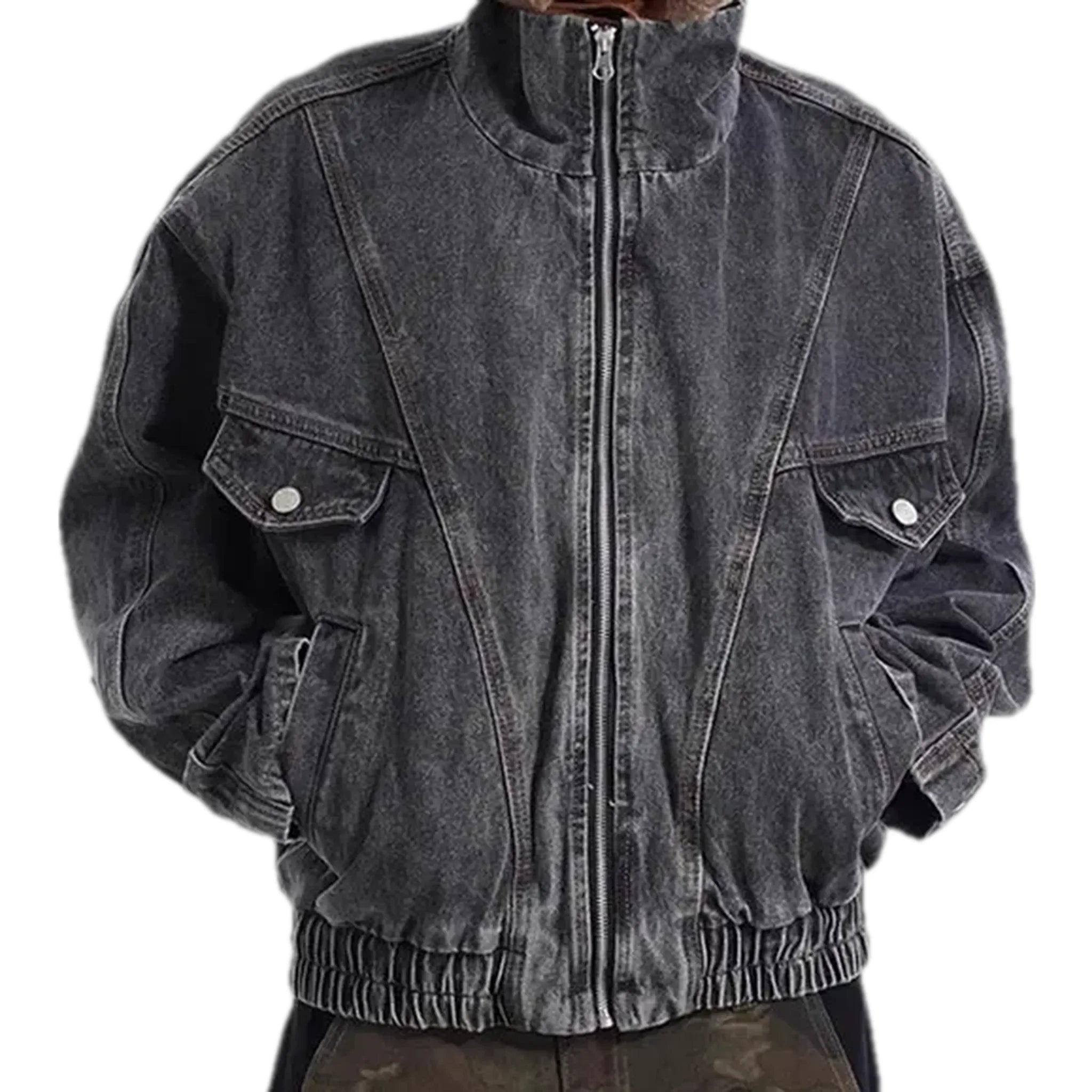 Retro oversized men's denim bomber jacket