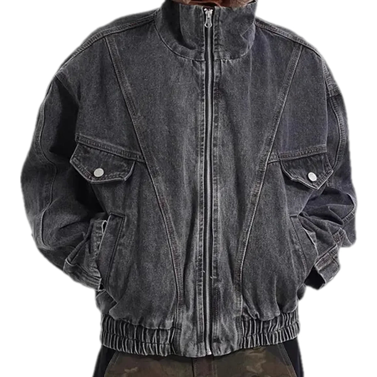 Retro oversized men's denim bomber jacket