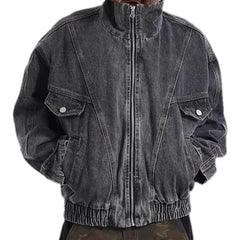 Retro oversized men's denim bomber jacket