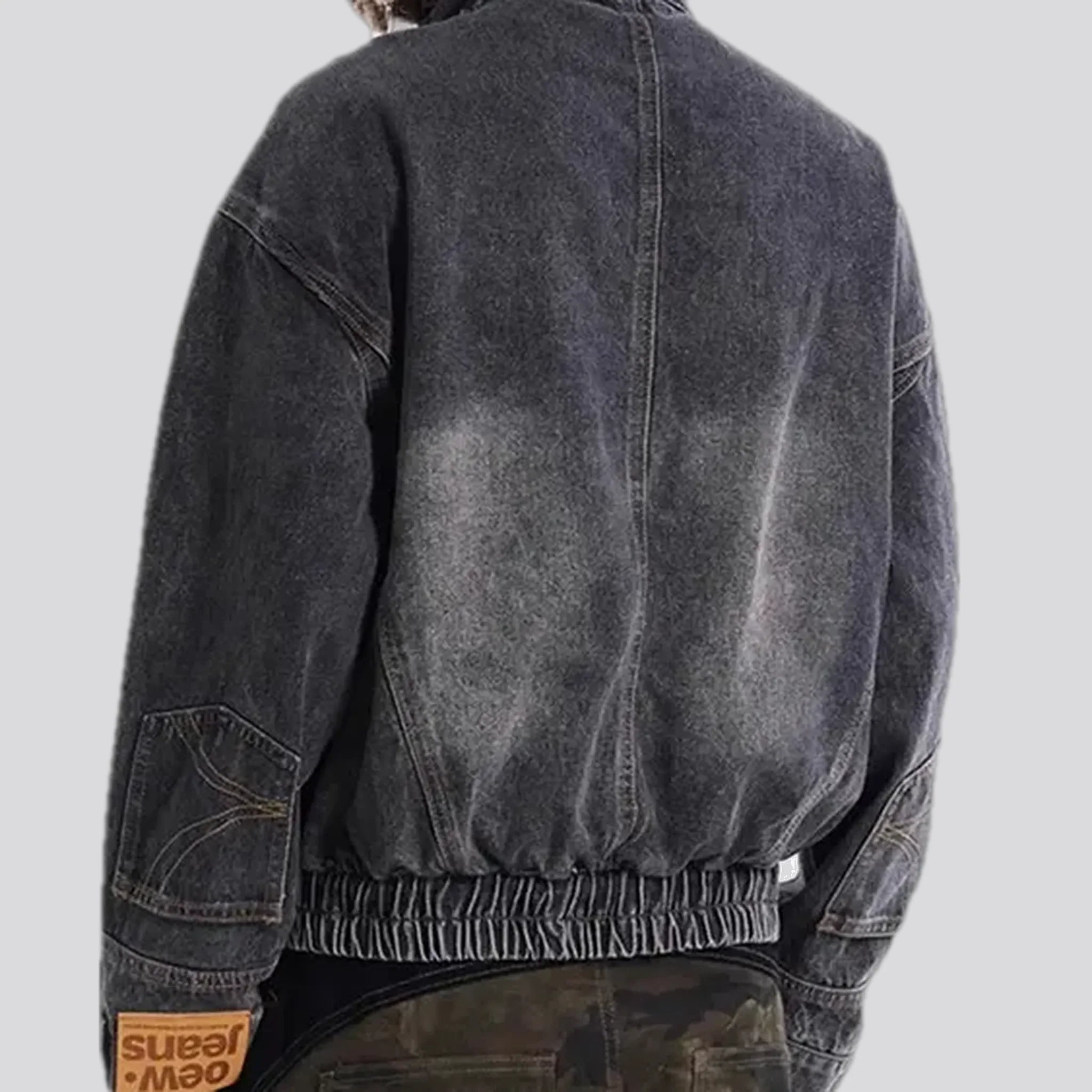 Retro oversized men's denim bomber jacket
