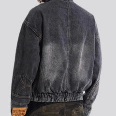 Retro oversized men's denim bomber jacket