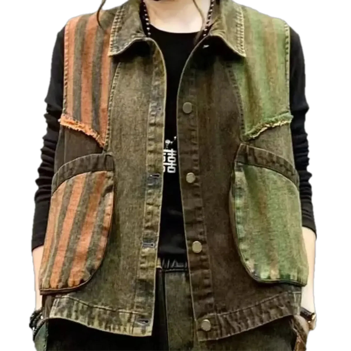 Varied colors and stripes denim vest for women