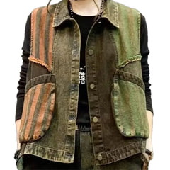 Varied colors and stripes denim vest for women