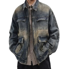 Retro boho men's jeans jacket