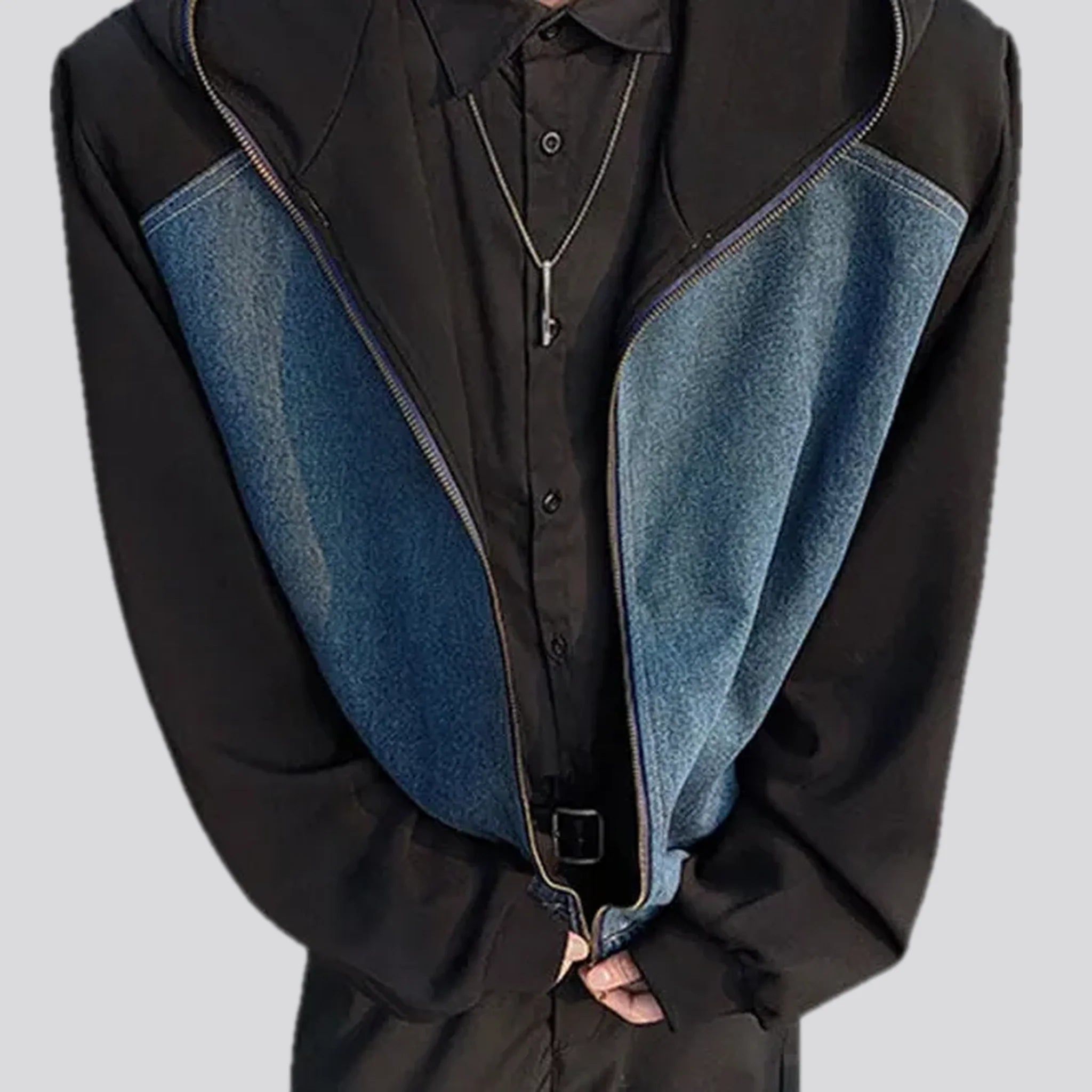 Regular fit rubber hem men's denim bomber jacket