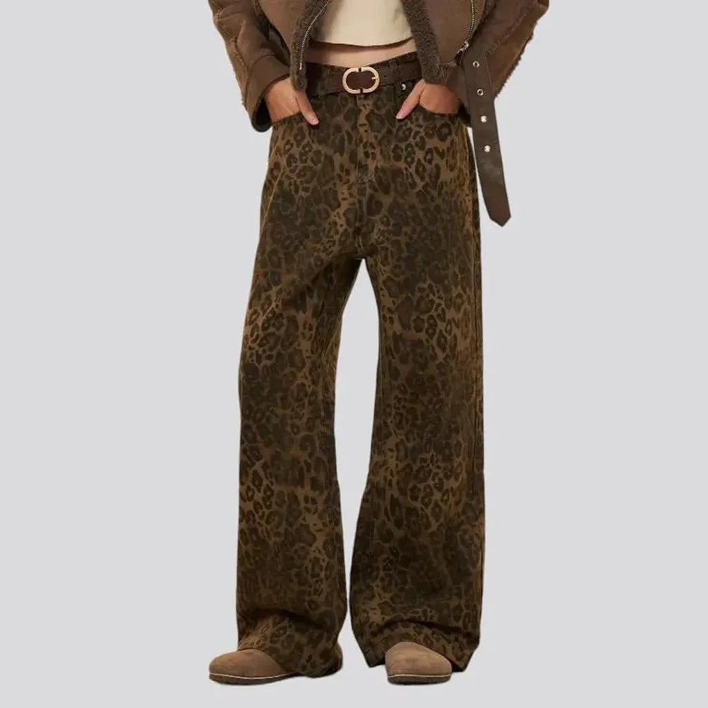 Brown leopard-print jeans for ladies