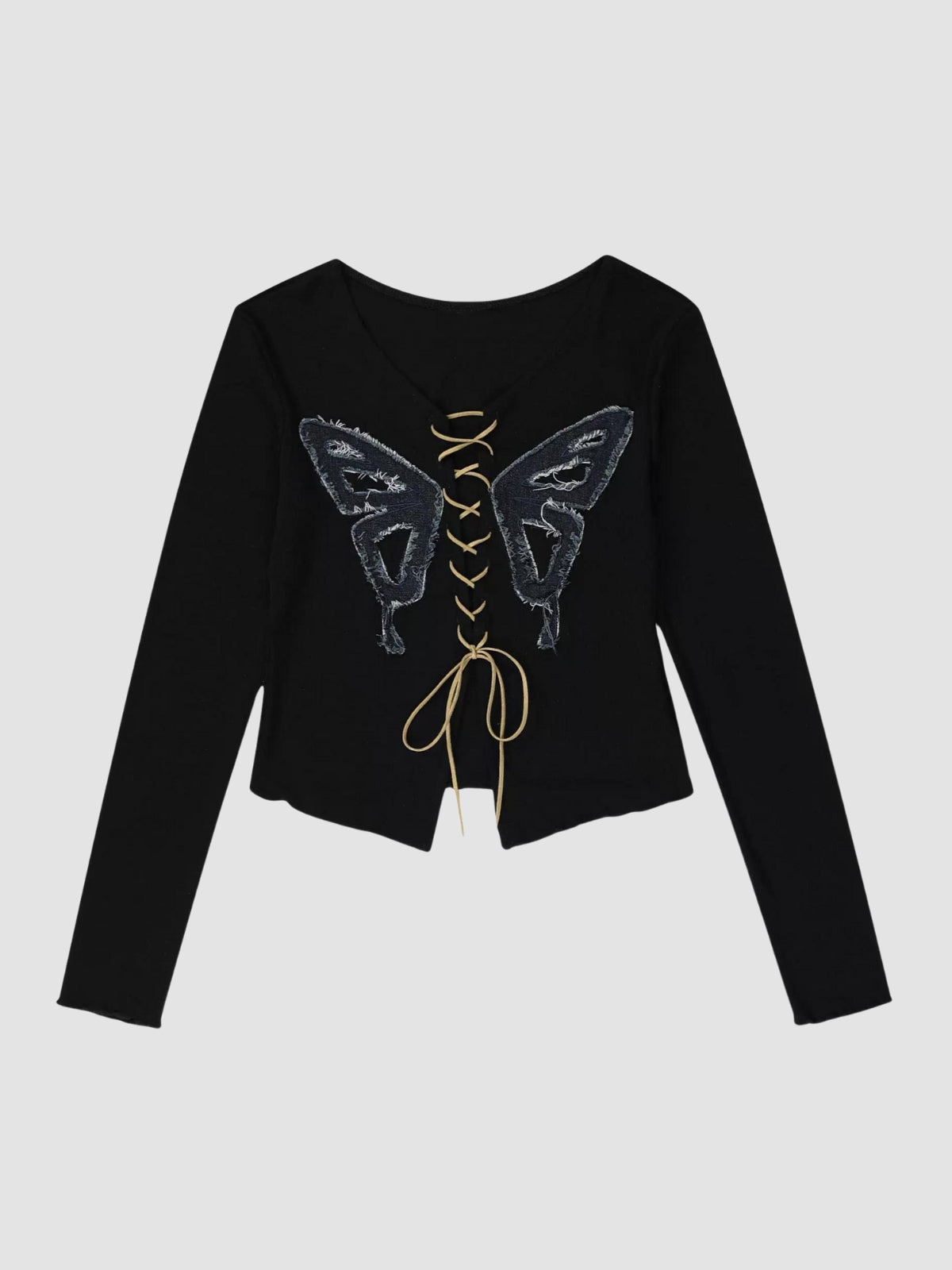 Butterfly Strap Patch Long Sleeves Top