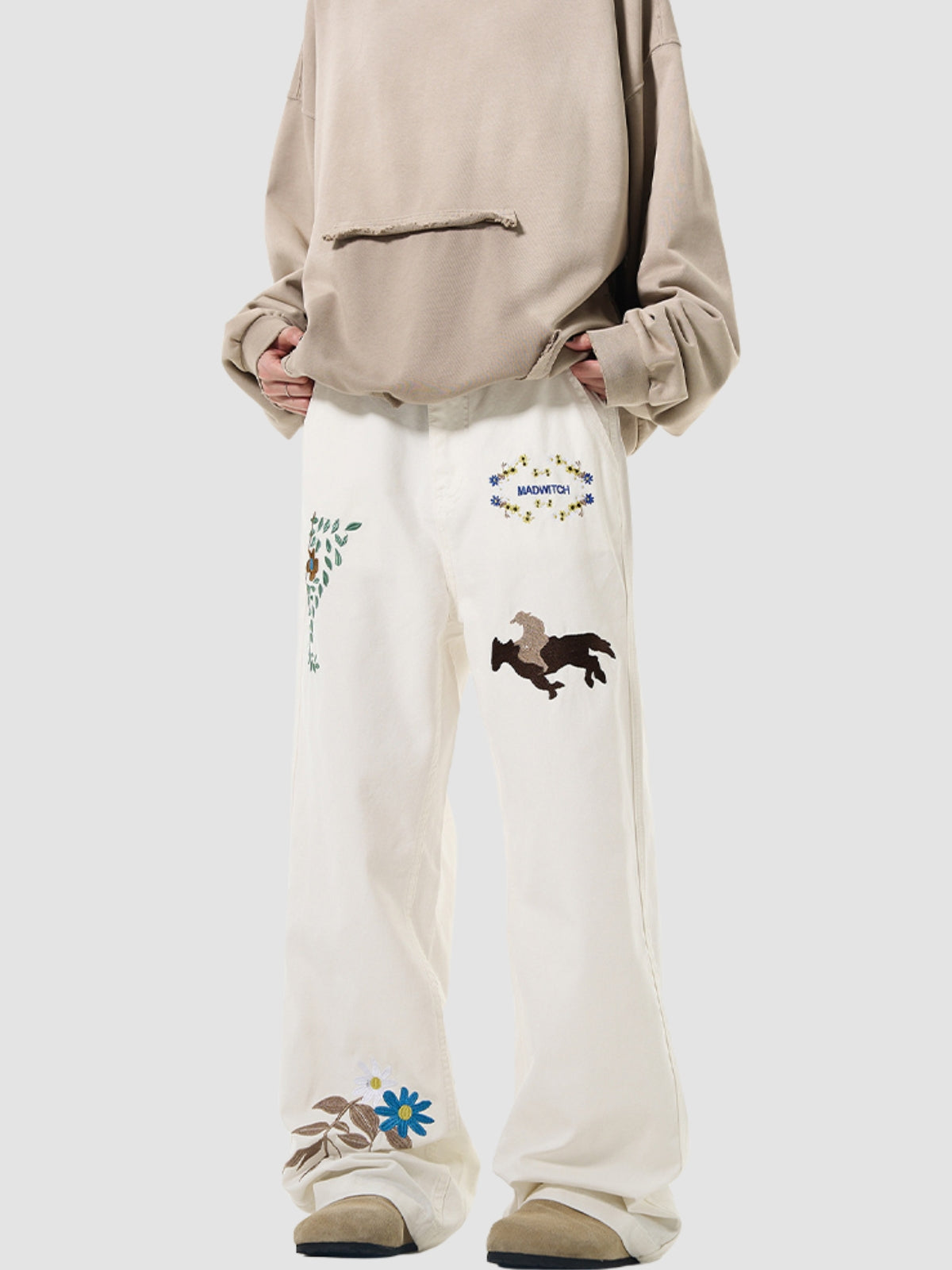 Embroidered American Straight Leg Loose Pants