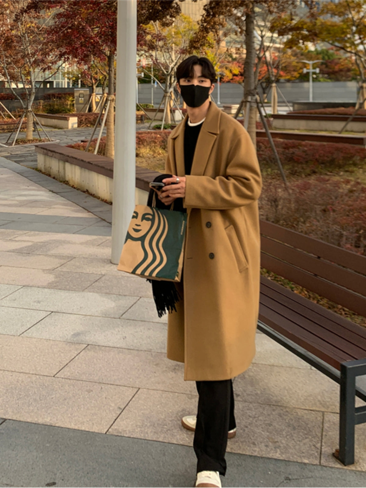 Loose Mid-length Cashmere Windbreaker Coat