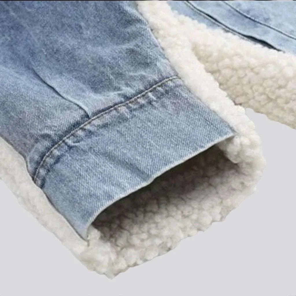 Light-wash sherpa jean jacket for women