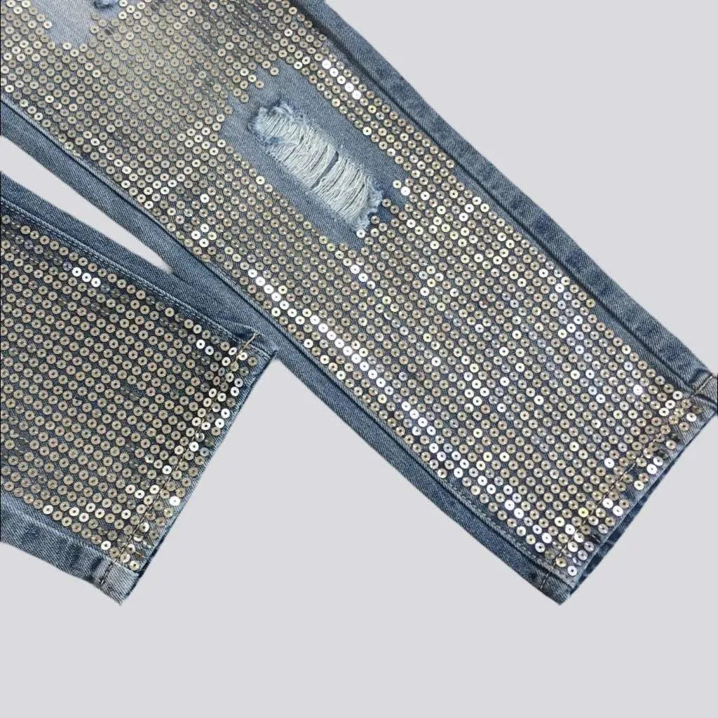 Embellished mid-waist jeans for ladies