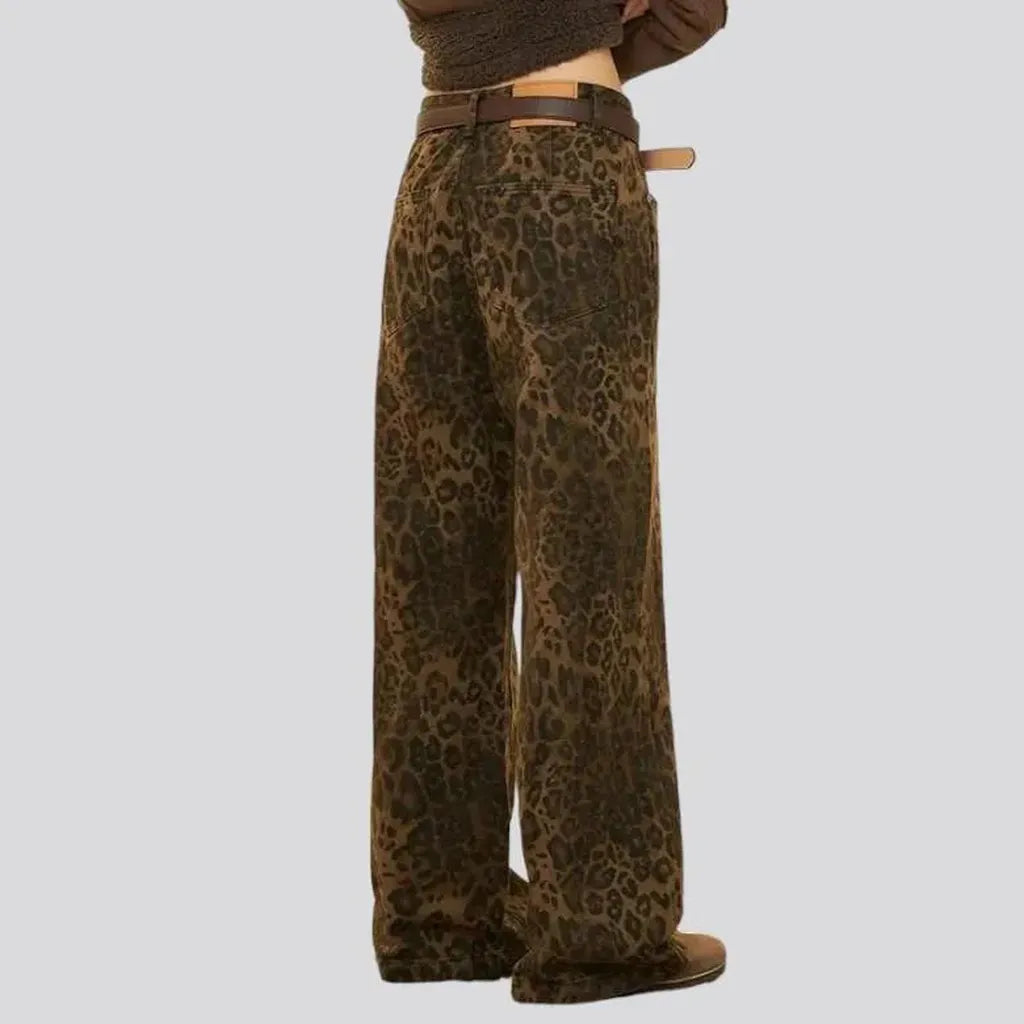 Brown leopard-print jeans for ladies