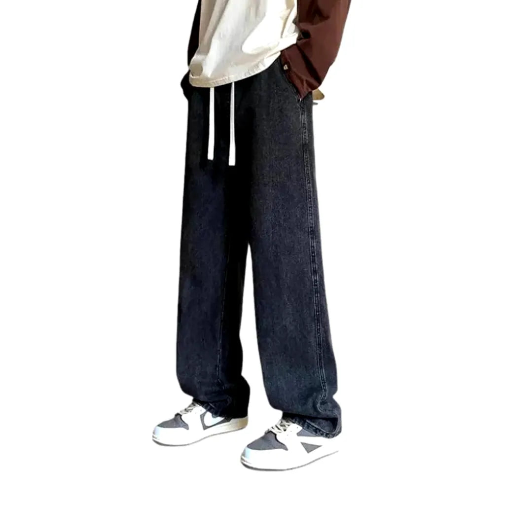 Faded light baggy-leg men's denim joggers