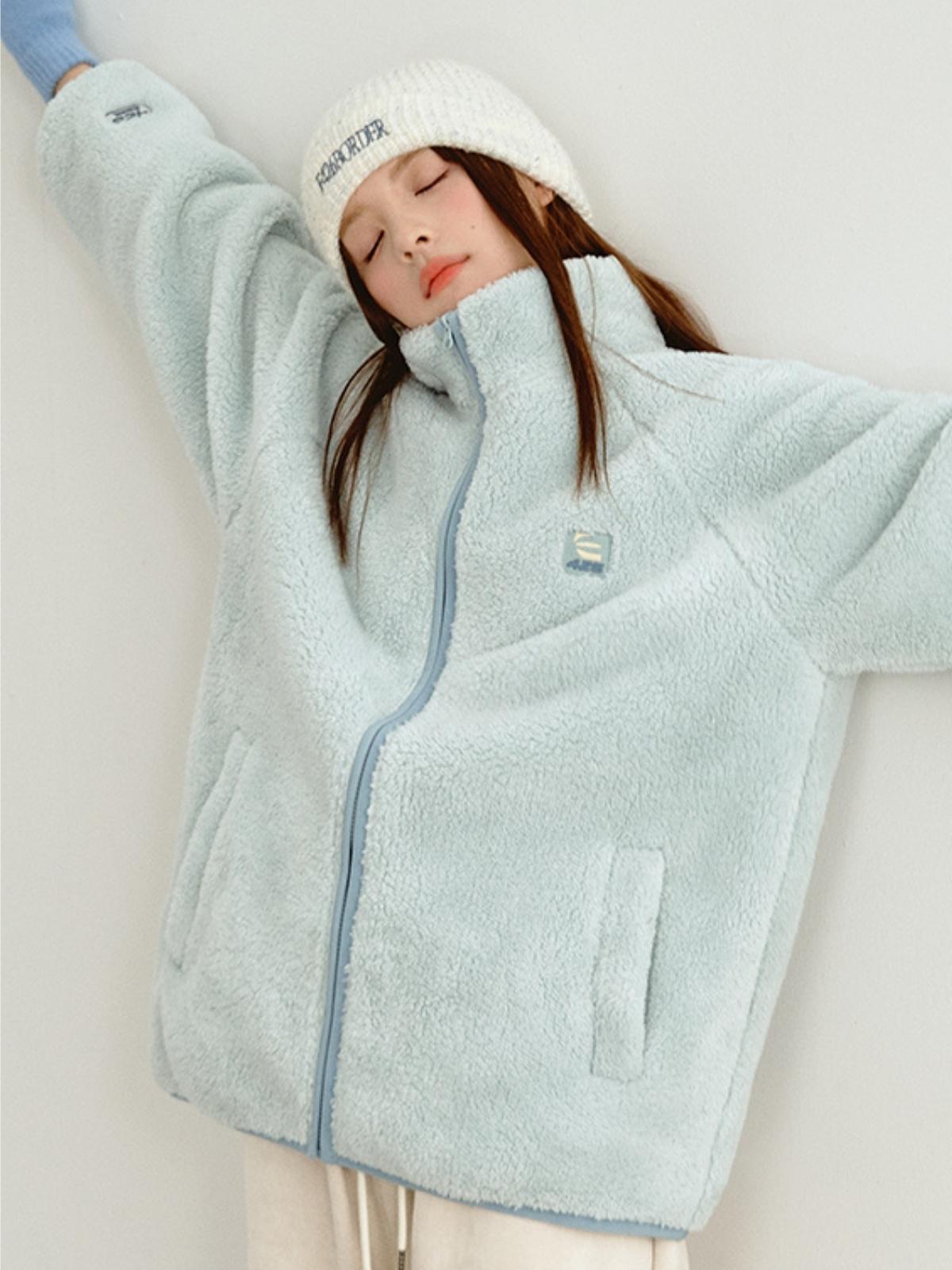 Loose Contrasting Color Edging Cotton Plush Jacket