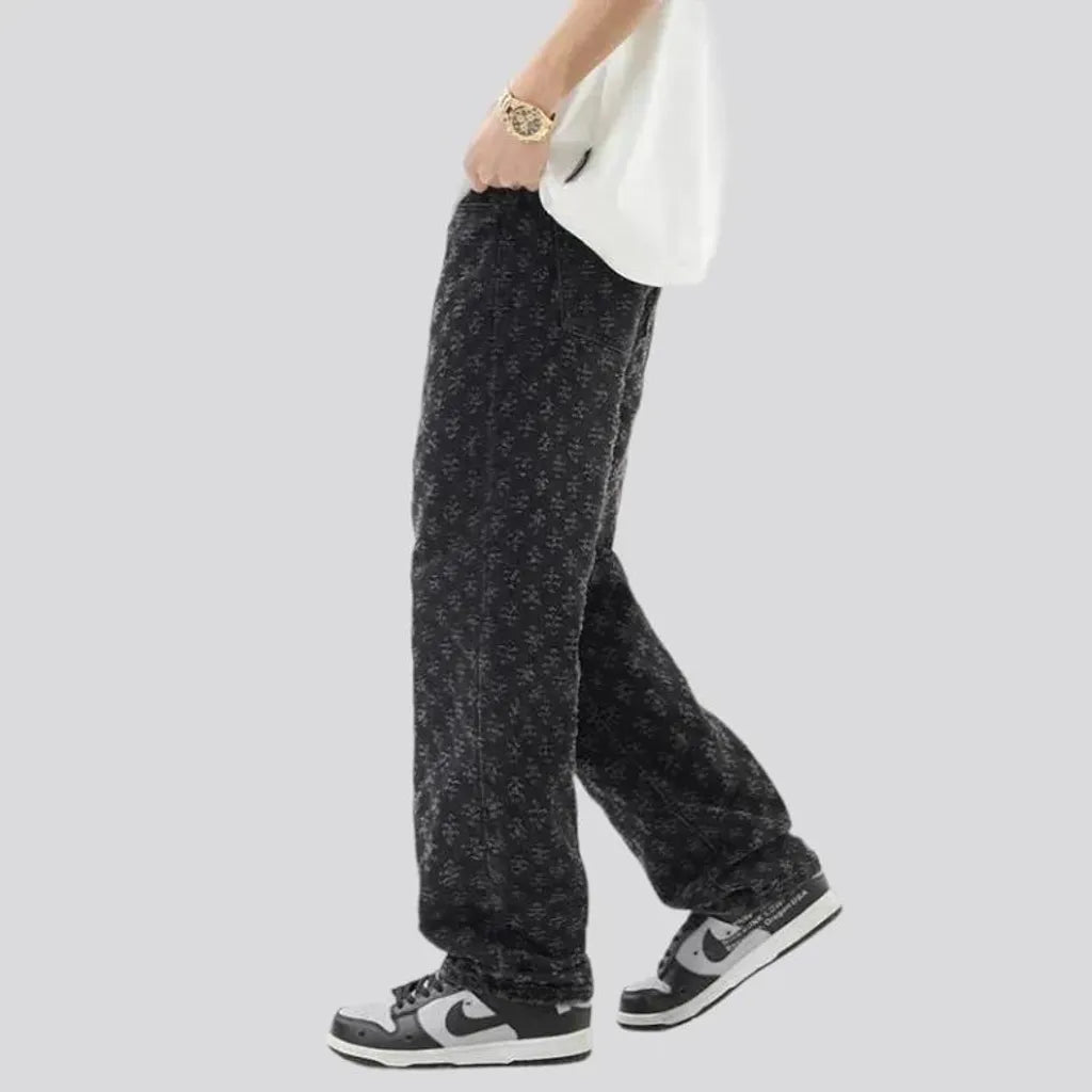 Mid-waist embroidered jeans for men