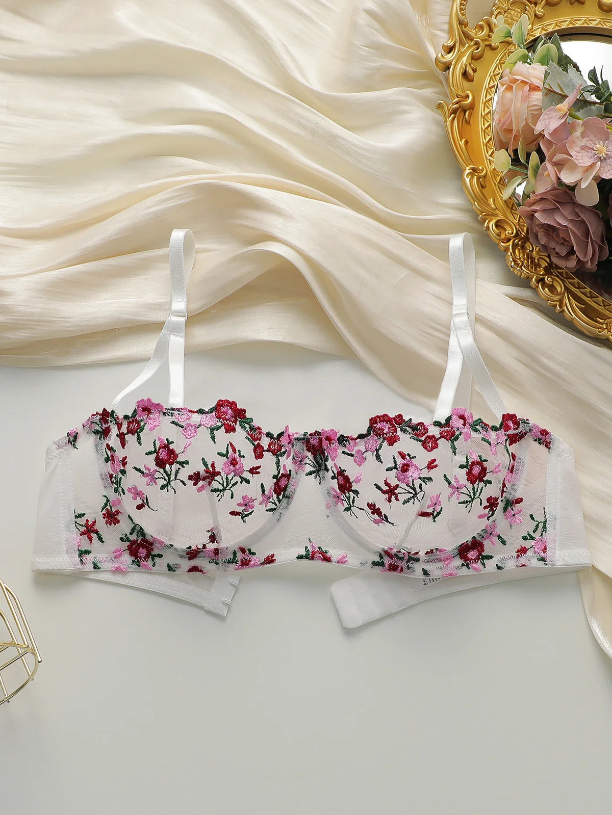 Beautiful flower embroidered bra