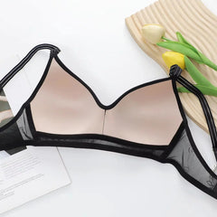 Black Mesh Embroidery Wireless Bralette