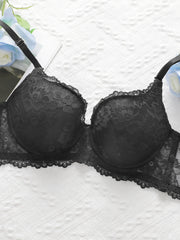 Black lace ribbon steel support Bra