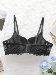 Black lace ribbon steel support Bra