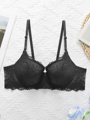 Black lace ribbon steel support Bra
