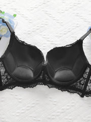 Black lace ribbon steel support Bra
