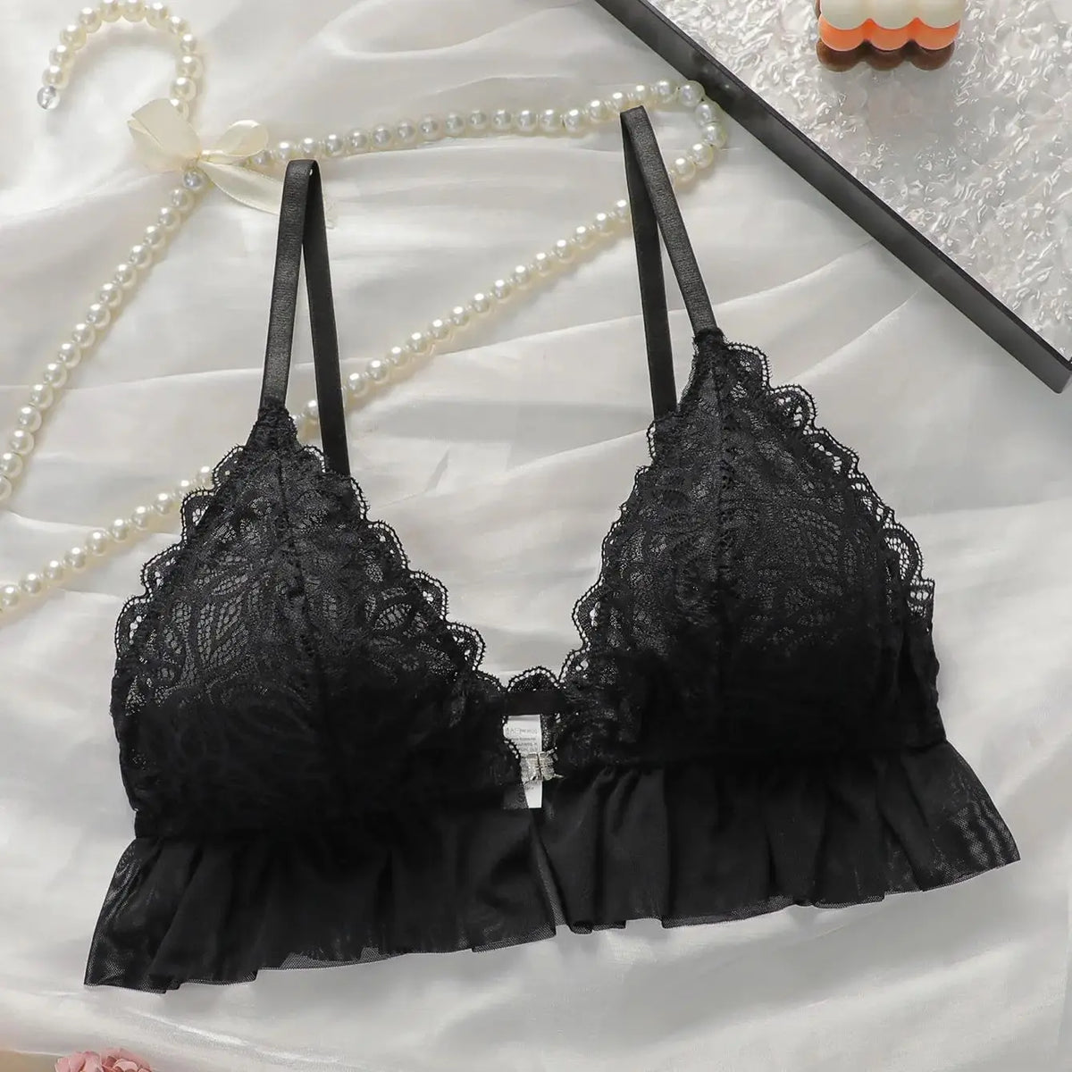 Black mesh lace without steel ring front buckle Underwear