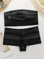 Black retro lace 2-piece strapless Bra