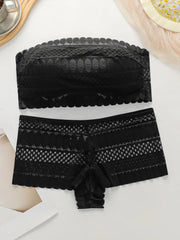 Black retro lace 2-piece strapless Bra